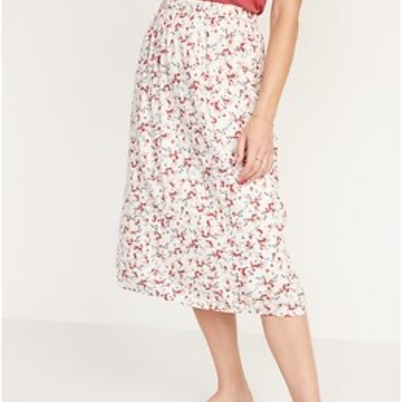 Old Navy Midi Skirt Floral Pull On Elastic Waist Lined Women's Size Large VGC - Picture 1 of 12